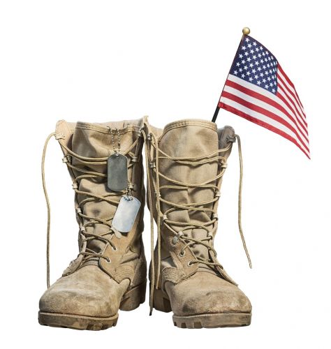 military boots, dog tags, and American flag