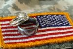 Wedding rings on an American flag emblem